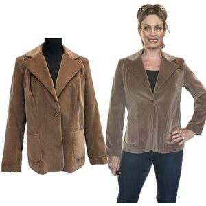 Perruzza vintage camel tan brown velvet single breasted blazer jacket